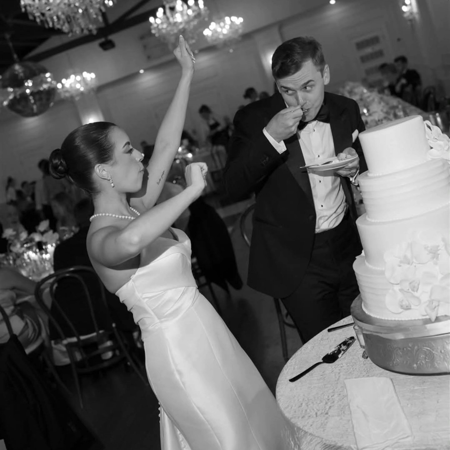 "Who needs cake when you’ve got her? The real dessert is the one by his side. 🍰✨
.
.
.
.
Venue: @theclubofknights
Planner: @amandagrahamevents
Photo: @nadiadiaznaval
Video: @melsfilms
Makeup & Hair: @madeyoulookk @myl.bridal
DJ & Photobooth: @visiondis
Content Creator: @contentconamor
Signage: @miamiwritesco
Rentals: @contempolinens & @simplerustic
Disco Ball: @madoddevents
Coffee Station: @aromaespressocappuccinobar
Musicians: @elegantmusicians
Dance Floor: @wrapmyfloor
.
.
.
.
#MiamiWeddings #UnderTheDiscoBall #TimelessLove #floridaweddingdesign #weddingdesigner #miamiflorist #miamiwedding #floridawedding #miamiweddingplanner  #weddingplanner